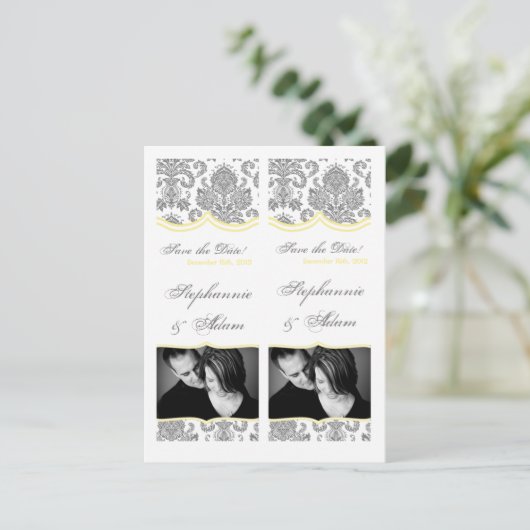 日付を保存するブックマークは灰色の黄色のダマスクを好む 案内ポストカード (スタンド正面)