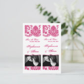 日付を保存するブックマークFusiaホワイトダマスクを支持 案内ポストカード (スタンド正面)