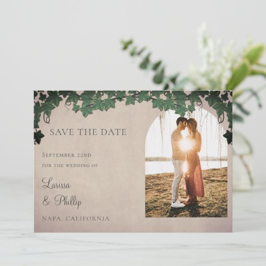 日付を保存するブドウ園の結婚式 招待状 (スタンド正面)