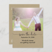 日付を保存するブラウンクラフト写真結婚のポストカード 案内ポストカード (正面/裏面)