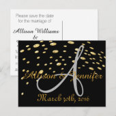 日付を保存するブラックと金ゴールドフェイクグリッターフォイルAnn 案内ポストカード (正面/裏面)