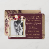 日付を保存するブルゴーニュと金ゴールド セーブザデート (正面/裏面)