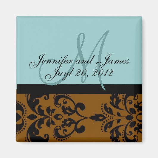 日付を保存するブルーブラウンダマスクのウェディングマグネット マグネット (正面)