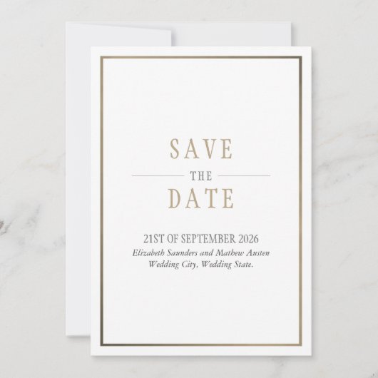 日付を保存するホワイトブロンズの金ゴールド 招待状 (正面)