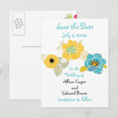 日付を保存するポストカードの花柄の涼しい色の組み合わせ 案内ポストカード (正面/裏面)