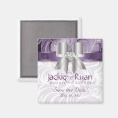 日付を保存するマグネットフローラリーフパープルシルバーボウ マグネット (正面/裏面)