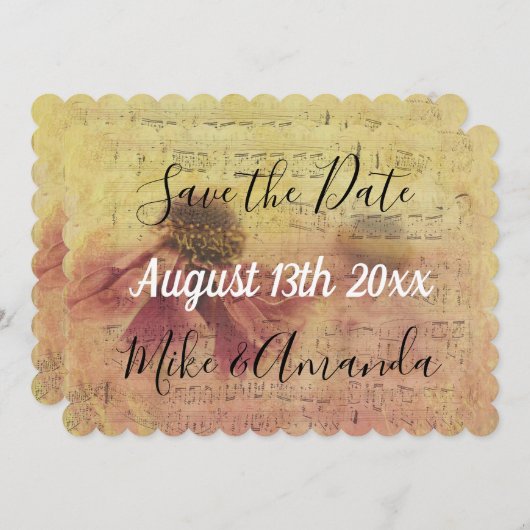 日付を保存するミュージックノートとデイジー セーブザデート (正面/裏面)