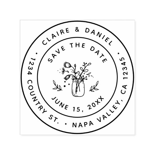 日付を保存するメイソンジャー差出人住所自己インク セルフインキングスタンプ (デザイン)