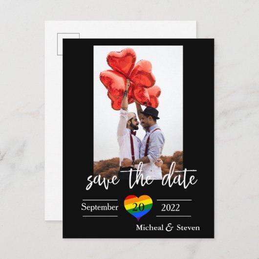 日付を保存するレインボーハート写真 案内ポストカード (正面/裏面)