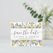 日付を保存するレモン&ラベンダー結婚 ポストカード (スタンド正面)