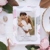 日付を保存するロマンチックなカップルグリッターフローラ写真 セーブザデート