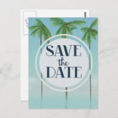 日付を保存するヴィンテージトロピカルパーム ポストカード (正面/裏面)