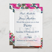 日付を保存するヴィンテージレッドカー 招待状 (正面/裏面)