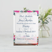 日付を保存するヴィンテージレッドカー 招待状 (スタンド正面)