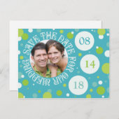 日付を保存する写真テンプレートブルーグリーン結婚ズ 案内ポストカード (正面/裏面)