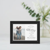 日付を保存する写真白黒エレガントな結婚式 案内ポストカード (スタンド正面)