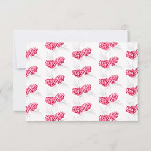 日付を保存する写真赤い灰色の白い松の円錐アート セーブザデート (裏面)