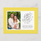 日付を保存する写真黄色のエレガントな結婚式 案内ポストカード (正面)