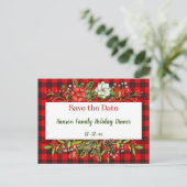 日付を保存する家族クリスマスディールフランネル招待状 ポストカード (スタンド正面)
