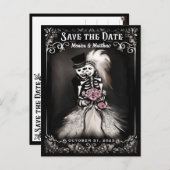 日付を保存する新郎新婦スケルトンピンクの花 案内ポストカード (正面/裏面)