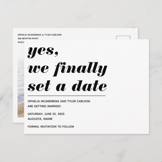 日付を保存する日付はっきりしたタイポグラフィの写真があります ポストカード (正面/裏面)