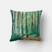 日付を保存する水の色の森林風景 クッション (裏面)