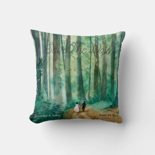 日付を保存する水の色の森林風景 クッション (正面)
