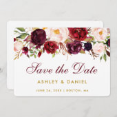 日付を保存する水彩フローラブルゴーニュ金ゴールドB セーブザデート (正面/裏面)