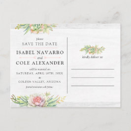 日付を保存する水色の多肉的な写真コラージュ ポストカード