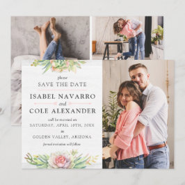 日付を保存する水色の多肉質4フォトカード 招待状