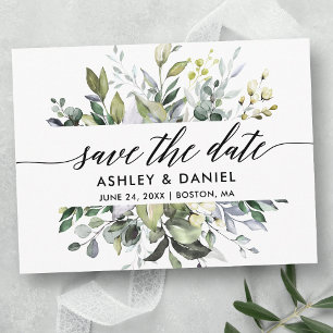 日付を保存する水色の緑の書道 ポストカード