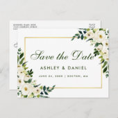 日付を保存する水色フローラ緑の白 案内ポストカード (正面/裏面)