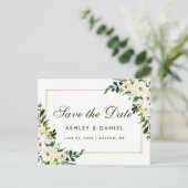 日付を保存する水色フローラ緑の白 案内ポストカード (スタンド正面)