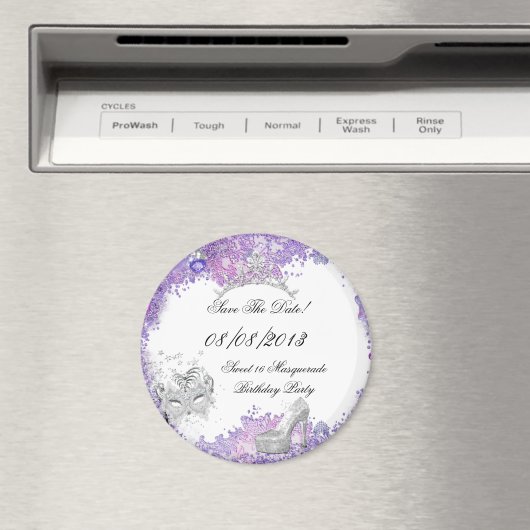 日付を保存する甘い16マスカレード紫ホワイト2 マグネット (インサイチュ (食洗機))