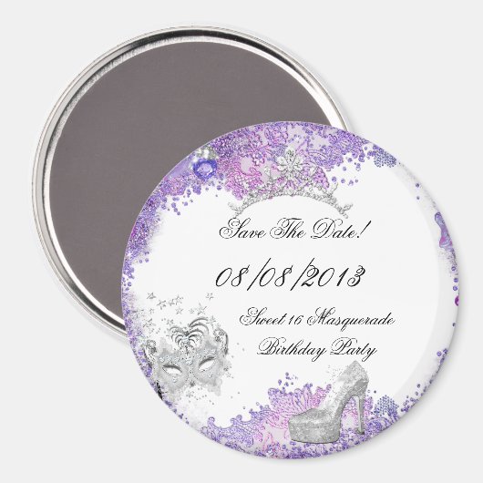 日付を保存する甘い16マスカレード紫ホワイト2 マグネット (正面/裏面)