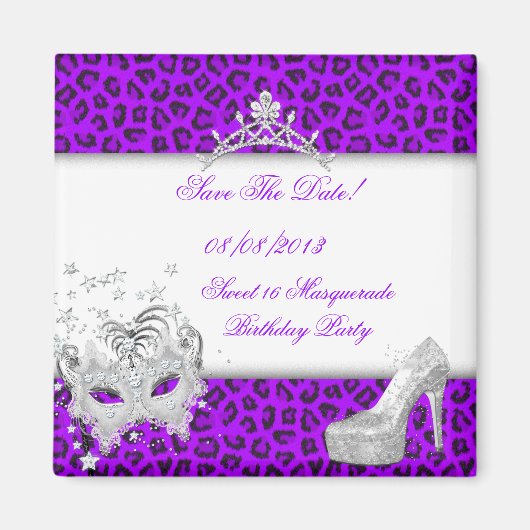 日付を保存する甘い16仮装パープル マグネット (正面)