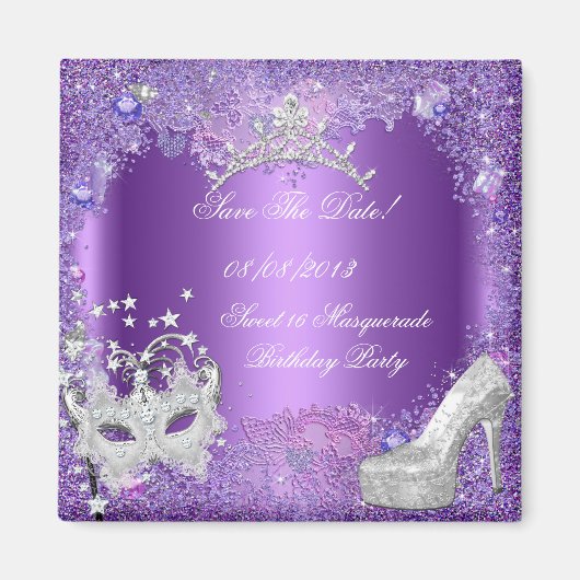 日付を保存する甘い16仮装パープル マグネット (正面)