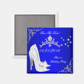 日付を保存する甘い16青いハイヒールシューズティアラ マグネット (正面/裏面)