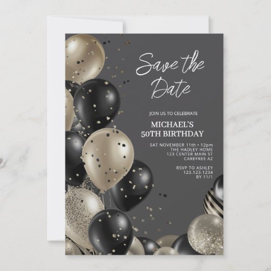 日付を保存する男性の50誕生日 招待状 (正面)