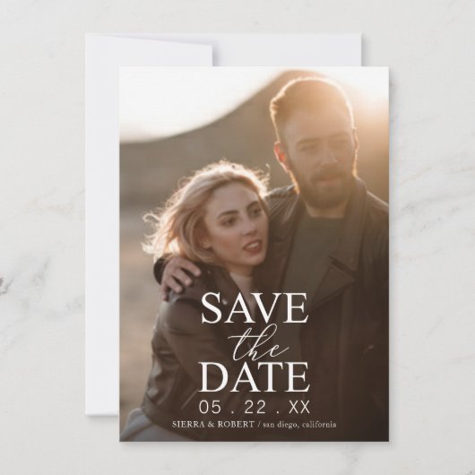 日付を保存する白い文字結婚の発表 招待状 (正面)