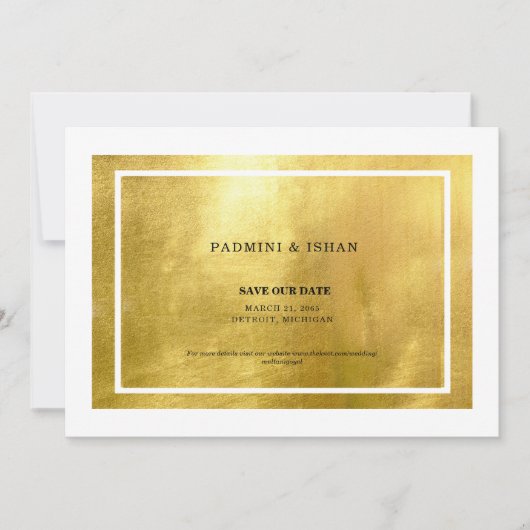 日付を保存する白と金属の金ゴールド セーブザデート (正面)