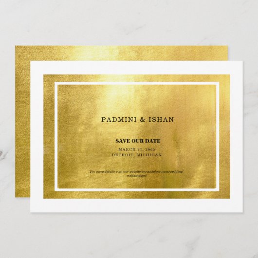 日付を保存する白と金属の金ゴールド セーブザデート (正面/裏面)