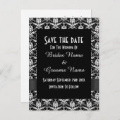 日付を保存する白黒のダマスク 案内ポストカード (正面/裏面)