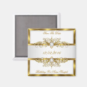 日付を保存する真珠の白い金ゴールド誕生日パーティー マグネット (正面/裏面)