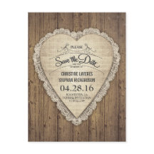 日付を保存する素朴なレースのバーラップの木のハート