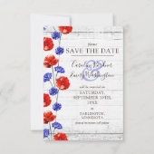 日付を保存する素朴木製の赤いポピーフローラカード 招待状 (正面)