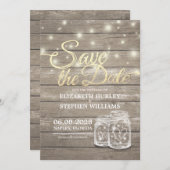 日付を保存する素朴Wood Mason Jar String Lights セーブザデート (正面/裏面)