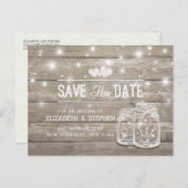 日付を保存する素朴Wood Mason Jar String Lights 案内ポストカード (正面/裏面)