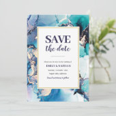 日付を保存する紫の青のインク招待状 招待状 (スタンド正面)