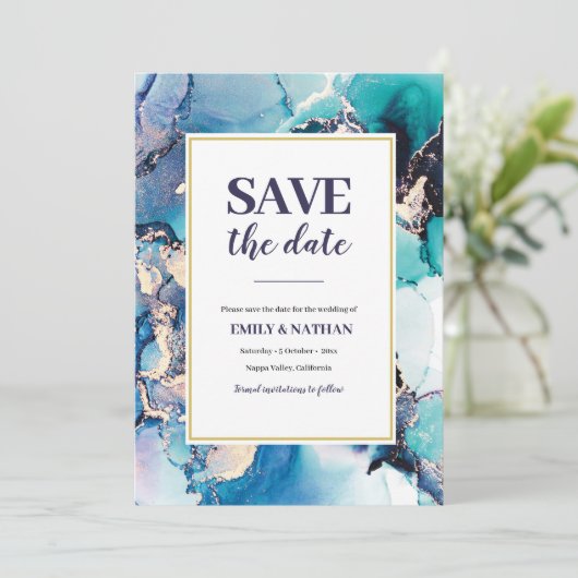 日付を保存する紫の青のインク招待状 招待状 (スタンド正面)